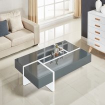 Storm High Gloss Storage Coffee Table In Grey And White