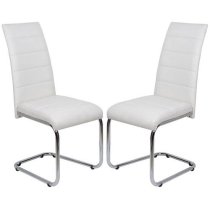 Daryl White Faux Leather Dining Chairs With Chrome Legs In Pair