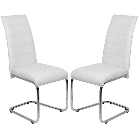 Daryl White Faux Leather Dining Chairs With Chrome Legs In Pair