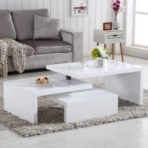 Design Rotating High Gloss Coffee Table With 3 Tops In White