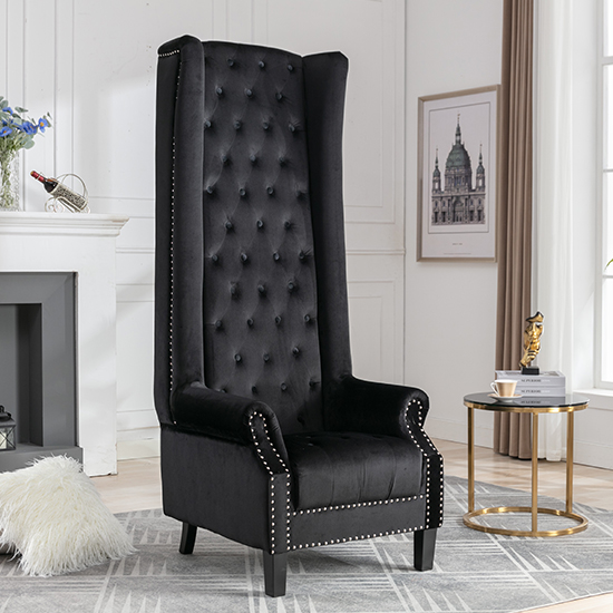 Trento Tall Upholstered Velvet Porter Chair In Black