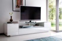 Canberra LCD TV Stand In Glass Top And White Gloss With 2 Door