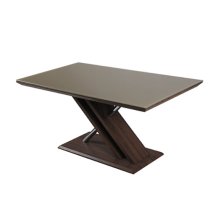 Cubic Dining Table In Beige Glass Top With Walnut Base