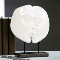 Faces Sculpture In Shiny White With Black Base