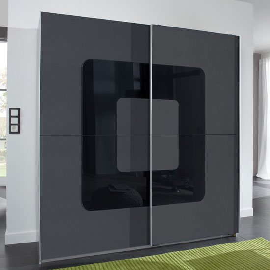 Cubi Sliding Wardrobe In Anthracite Front And Black Glass Insert