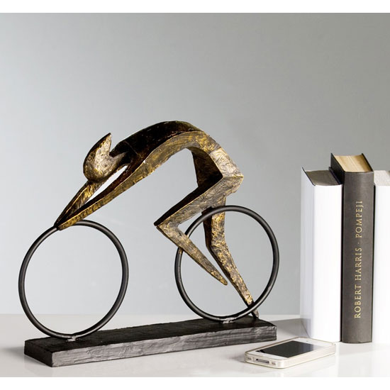 Racer Sculpture In Bronze With Black Metal Base