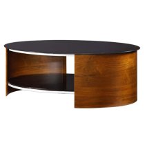 Bent Wood Coffee Table Oval In Black Glass With Walnut