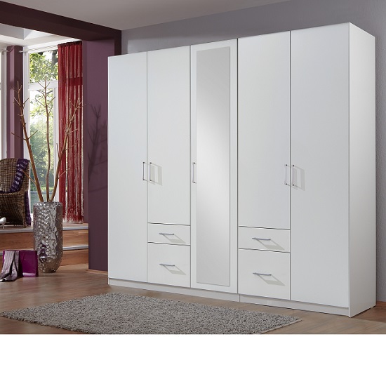 Fresh Wardrobe White 4 Doors 1 Mirror Door 4 Drawers