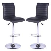 Ripple Black Faux Leather Bar Stools With Chrome Base In Pair