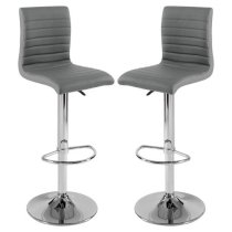 Ripple Grey Faux Leather Bar Stools With Chrome Base In Pair