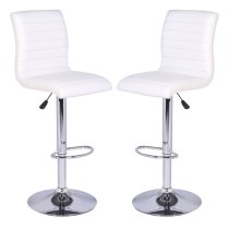 Ripple White Faux Leather Bar Stools With Chrome Base In Pair