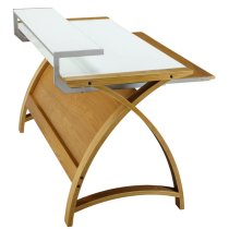 Cohen Curve Computer Desk Large In White Glass Top And Oak