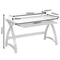 Cohen Curve Computer Desk Large In White Glass Top And Oak