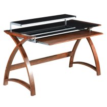 Cohen Curve Computer Desk Large In Black Glass Top And Walnut