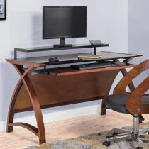 Cohen Curve Computer Desk Large In Black Glass Top And Walnut