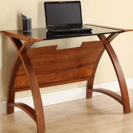 Cohen Curve Laptop Table Small In Black Glass Top And Walnut