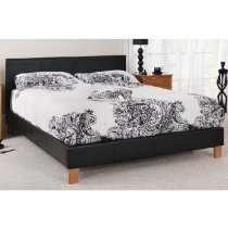 Tivolin Bed In Black Faux Leather With Wooden Legs