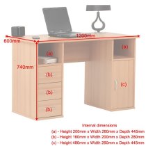 Tunisia Wooden Computer Table In Beech Effect With 3 Drawers