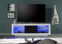 Wales LCD TV Stand In White Gloss Front And Black Trim With LEDs