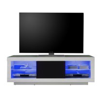 Wales LCD TV Stand In White Gloss Front And Black Trim With LEDs