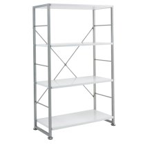 Carbine Wooden Bookcase With Grey Metal Frame In White