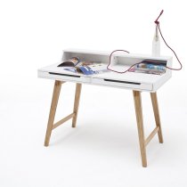 Coupar Laptop Desk In Matt White With Solid Beech Legs