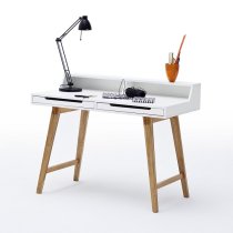 Coupar Laptop Desk In Matt White With Solid Beech Legs