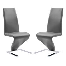 Demi Z Grey Faux Leather Dining Chairs With Chrome Feet In Pair