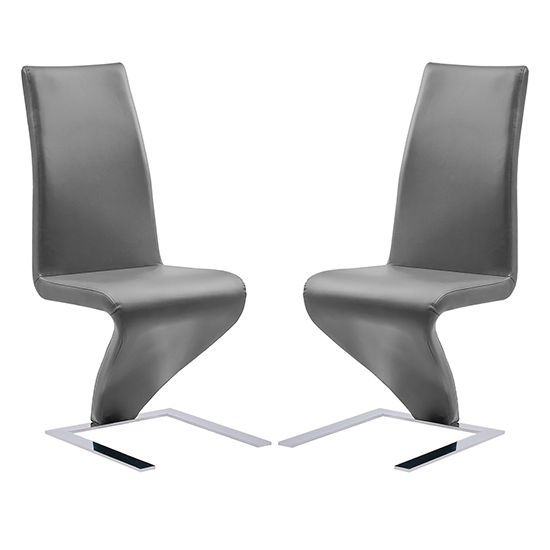 Demi Z Grey Faux Leather Dining Chairs With Chrome Feet In Pair