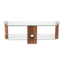 Clevedon Small Clear Glass TV Stand With Walnut Frame