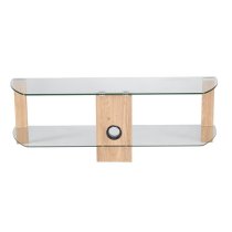 Clevedon Small Clear Glass TV Stand With Light Oak Frame