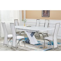 Axara Large Extending Gloss Dining Table In White And Grey