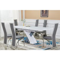 Axara Large Extending Gloss Dining Table In White And Grey