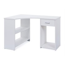 Halifax Corner Computer Desk In White With Drawer And Shelves