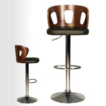 Hesket Bar Stool In Walnut And Black PU With Chrome Plated Base