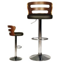 Dupont Bar Stool In Black PU And Walnut With Chrome Plated Base