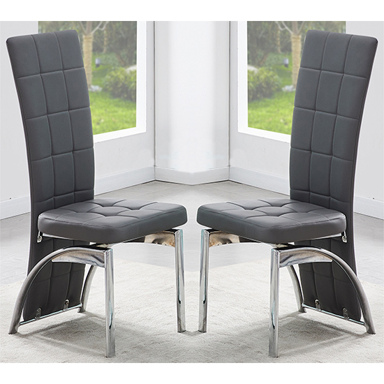 Ravenna Grey Faux Leather Dining Chairs In Pair