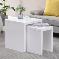 Metro Square High Gloss Set Of 2 Nesting Tables In White