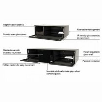 Elements Wooden TV Stand With Glass Door In Grey