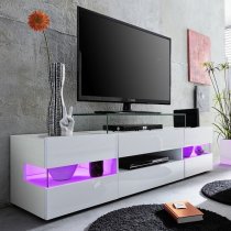 Kirsten High Gloss TV Stand In White With LED Lighting