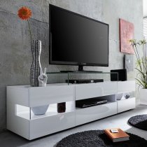 Kirsten High Gloss TV Stand In White With LED Lighting