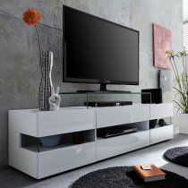 Kirsten High Gloss TV Stand In White With LED Lighting