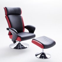 Liam Reclining Chair In Black And Red Faux Leather With Stool