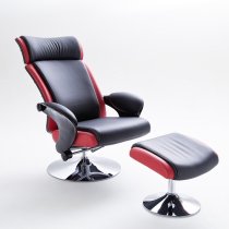 Liam Reclining Chair In Black And Red Faux Leather With Stool