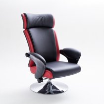 Liam Reclining Chair In Black And Red Faux Leather With Stool