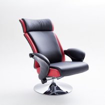 Liam Reclining Chair In Black And Red Faux Leather With Stool