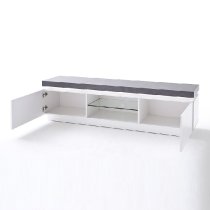 Mentis TV Stand With LED In Matt White And Concrete