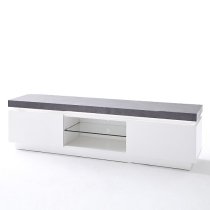 Mentis TV Stand With LED In Matt White And Concrete