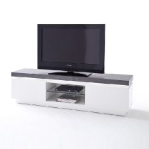 Mentis TV Stand With LED In Matt White And Concrete