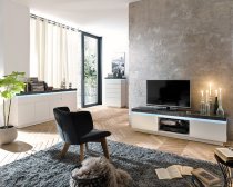 Mentis TV Stand With LED In Matt White And Concrete